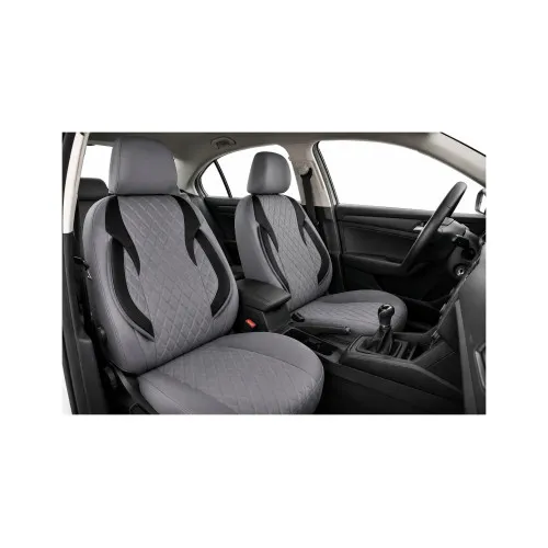 Huse scaune auto universale Premium fractionate fata spate gri cu negru compatibile dimensiuni standard