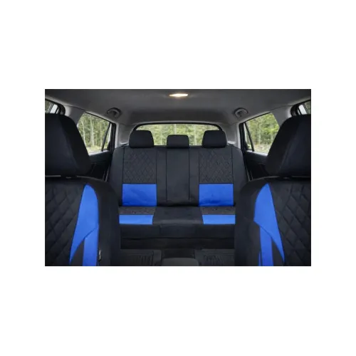 Huse scaune auto universale Premium fractionate fata spate negre cu albastru compatibile dimensiuni standard — imaginea 5