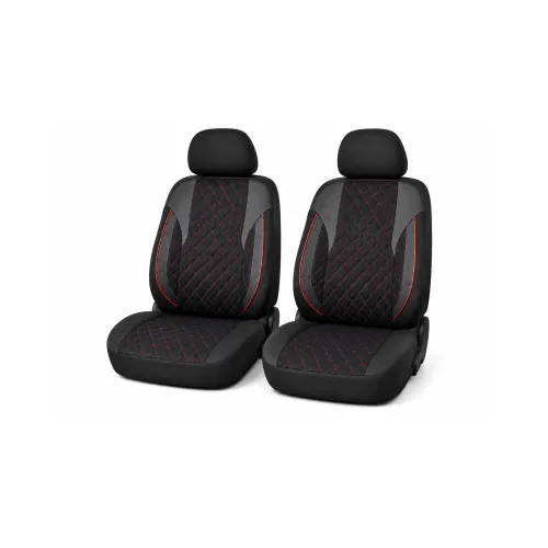 Huse scaune auto universale Premium fractionate fata spate negre cu cusaturi rosii compatibile dimensiuni standard — imaginea 3