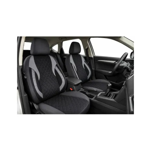 Huse scaune auto universale Premium fractionate fata spate negre cu gri antracit compatibile dimensiuni standard