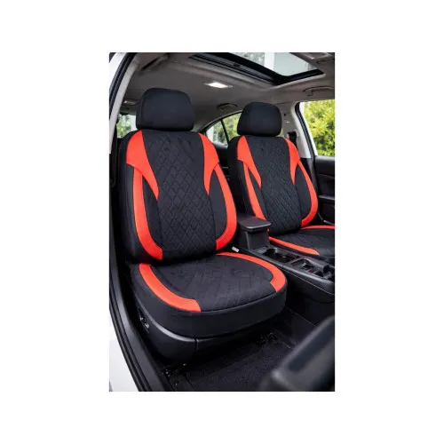 Huse scaune auto universale Premium fractionate fata spate negre cu rosu compatibile dimensiuni standard