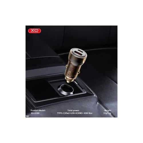 Incarcator auto 60W 3A 1xType -C PD 30W 1xUSB-A 30W negru XO — imaginea 4