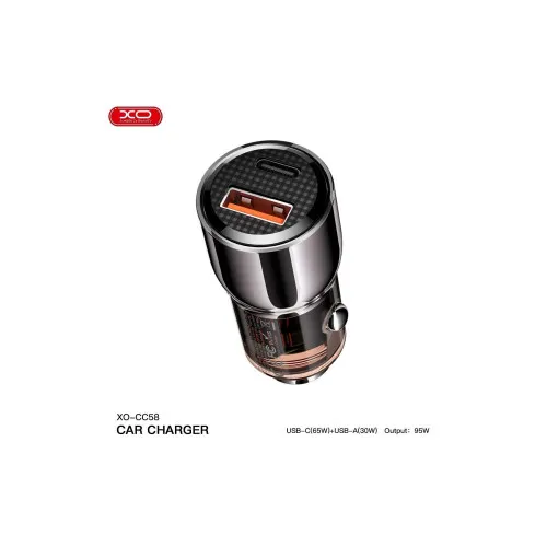 Incarcator auto 95W 1xUSB-C PD 65W 1xUSB-A QC 30W negru XO — imaginea 3