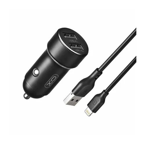 Incarcator auto XO 12W cu 2 porturi USB-A si cablu USB-A la Lightning compatibil iPhone 1 m