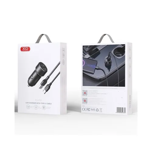 Incarcator auto XO 12W cu 2 porturi USB-A si cablu USB-A la Type C negru 1 m — imaginea 4