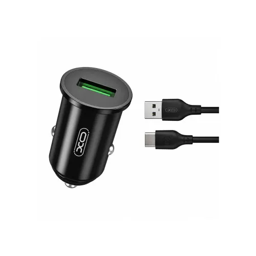 Incarcator auto XO Quick Charge QC3.0 18W cu 1 USB si cablu Type C negru 1 m