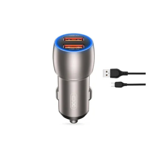 Incarcator auto XO SMART Quick Charge QC3.0 36W cu 2 USB si cablu Micro USB negru 1 m