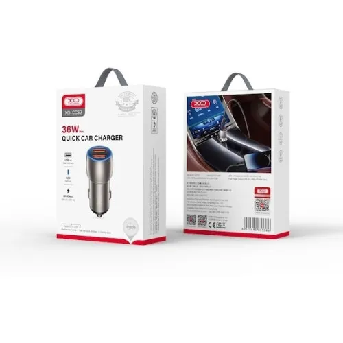 Incarcator auto XO SMART Quick Charge QC3.0 36W cu 2 USB si cablu Type C negru 1 m — imaginea 2