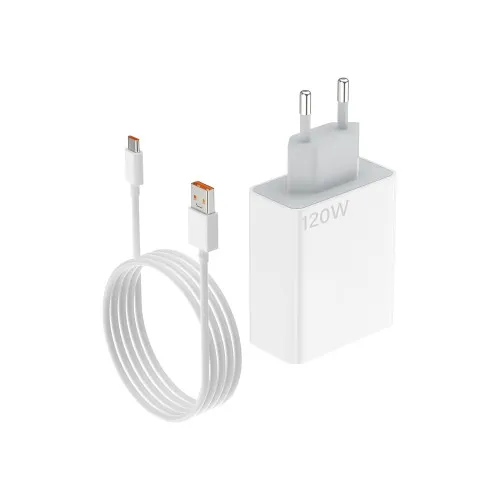 Incarcator retea 120W Fast Charge Type C cu cablu USB-A la Type C inclus compatibil Xiaomi alb 1 m
