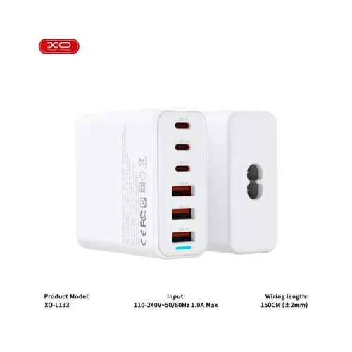 Incarcator retea 75W cu cablu alimentare 1.5 m 6 porturi 3 Type C si 3 USB-A alb — imaginea 2