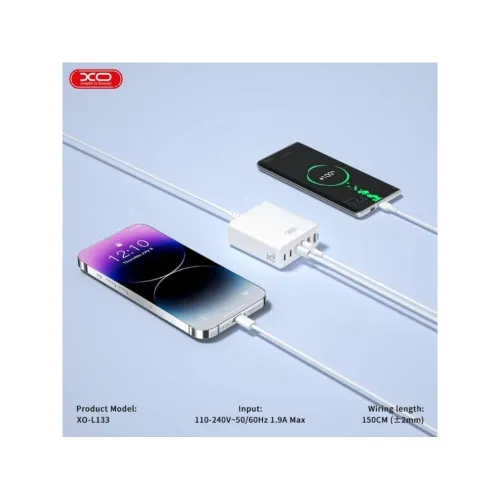 Incarcator retea 75W cu cablu alimentare 1.5 m 6 porturi 3 Type C si 3 USB-A alb — imaginea 4