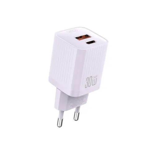 Incarcator retea GaN 30W PD cu 2 porturi USB-A si Type C cu cablu Type C inclus alb 1 m — imaginea 2