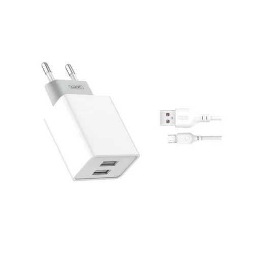 Incarcator retea XO 12W 2.4A cu 2 USB si cablu Micro USB 1 m alb