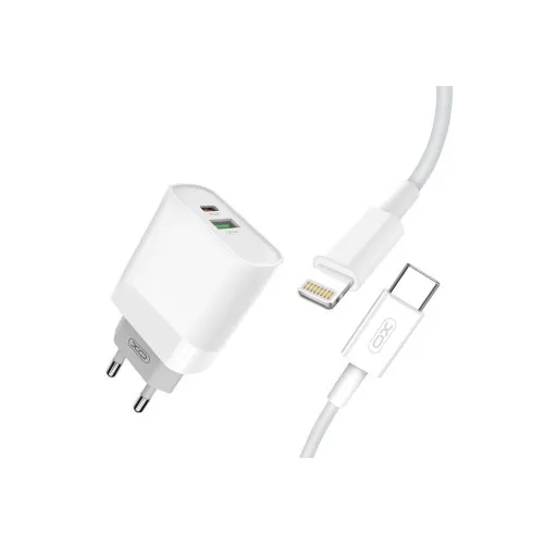 Incarcator retea XO Quick Charge QC3.0 20W cu 1 USB si 1 USB-C si cablu Type-C la Lightning 1 m alb — imaginea 2