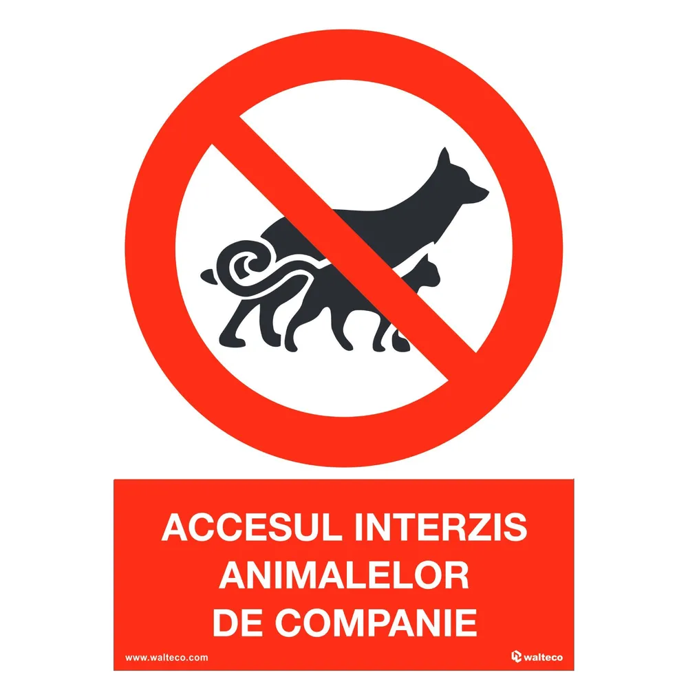 Indicator avertizare "Interzis animale de companie", dimensiune 148 x 210 mm