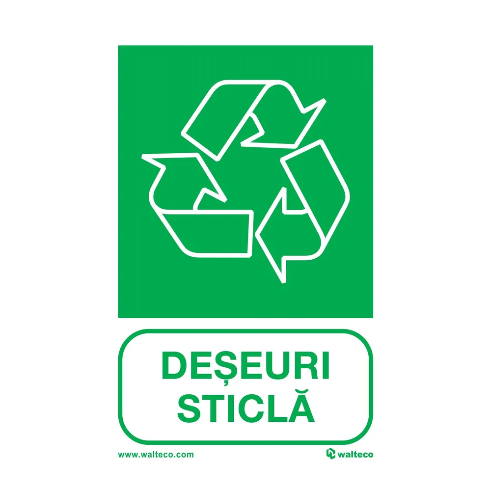 Indicator semnalizare reciclare sticla, adeziv, dimensiune 150 x 100 mm