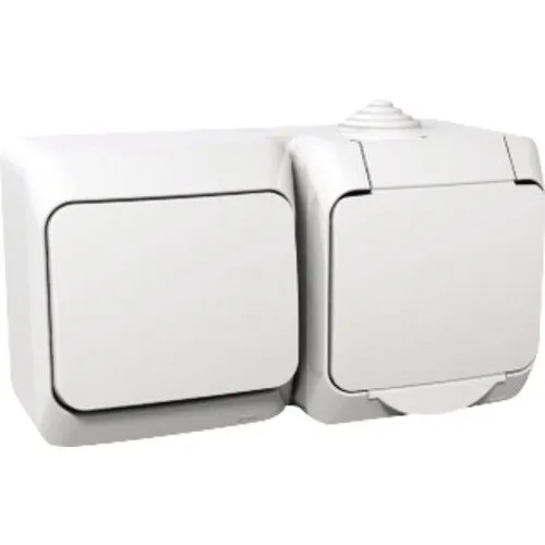 Intrerupator cap-scara simplu & priza Schneider IP44 alb, montaj aplicat orizontal