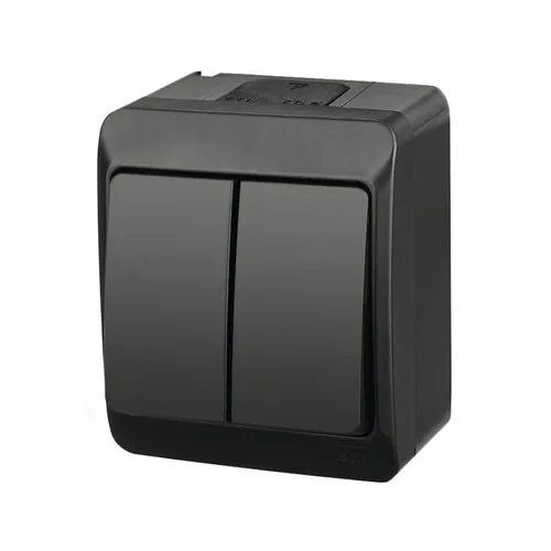 Intrerupator dublu Hermes IP44 negru, montaj aplicat