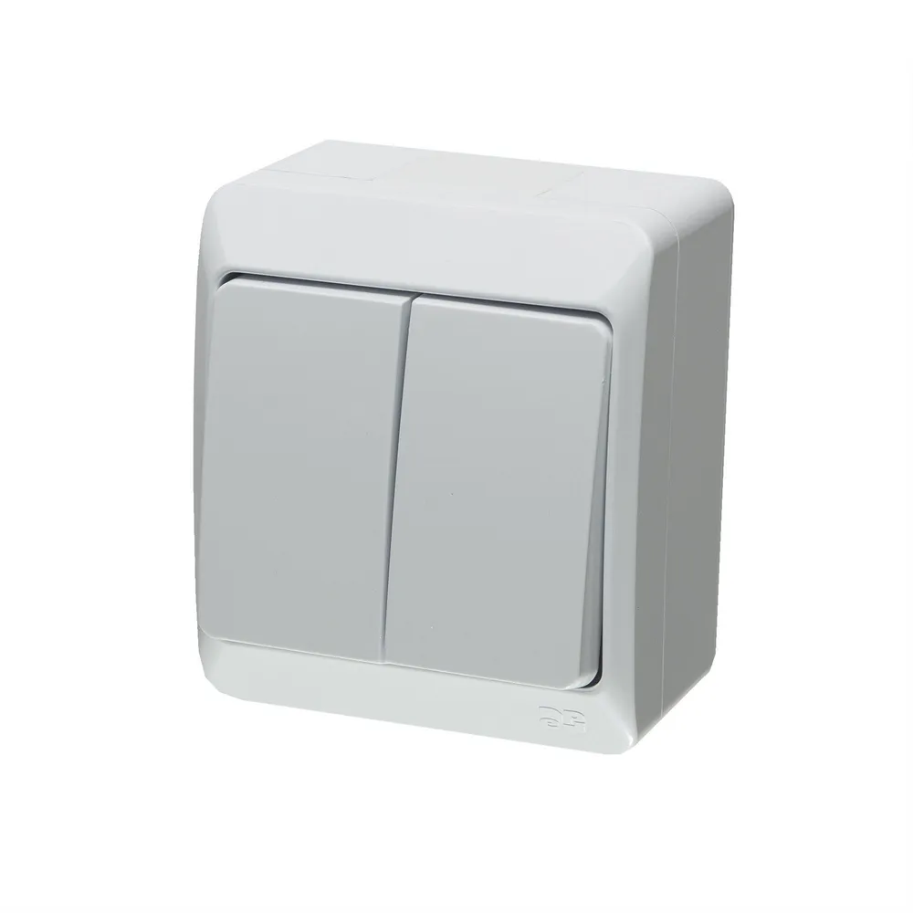 Intrerupator dublu Hermes, montaj aplicat, exterior, IP44, alb