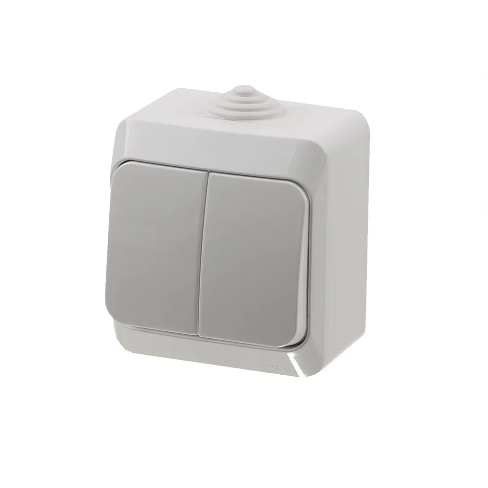 Intrerupator dublu Schneider Cedar, etans, montaj aplicat, exterior, IP44, alb