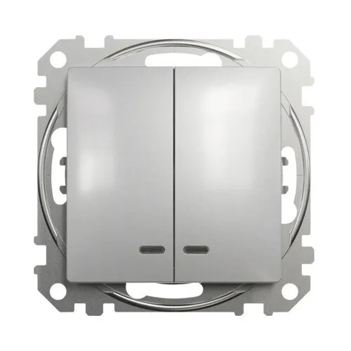Intrerupator dublu Schneider Sedna Design, cu lumina, aluminiu
