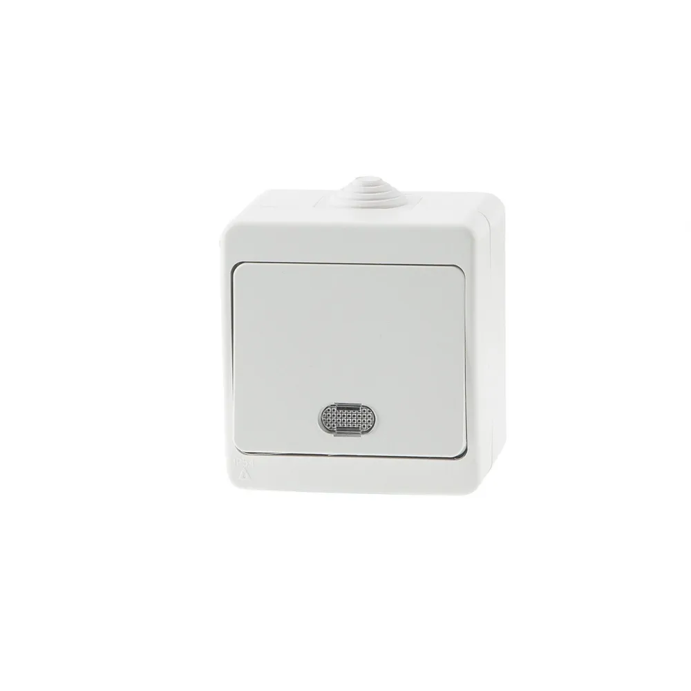 Intrerupator simplu Gunsan Nemliyer, montaj aplicat, cu led, exterior, IP54, alb
