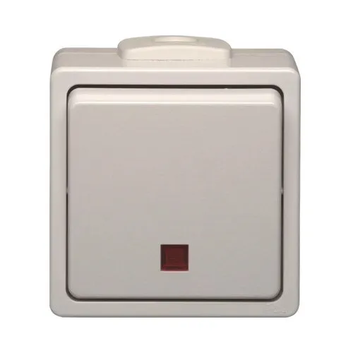 Intrerupator simplu N&L Elektrotechnik IP54 alb, cu lumina, montaj aplicat