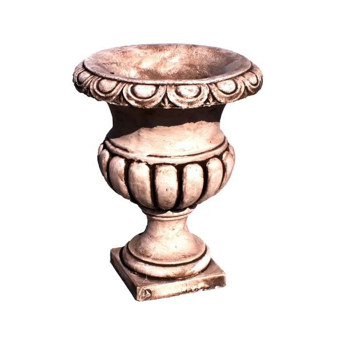 Jardiniera din beton Poseidon, exterior, model cupa, rotunda, bej patinat, 43 x 55 cm