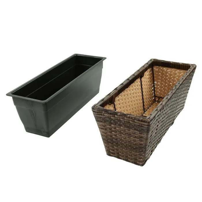 Jardiniera din plastic, cu suport, pentru balustrada, exterior, dreptunghiulara, maro, 51 x 26 x 23 cm — imaginea 3