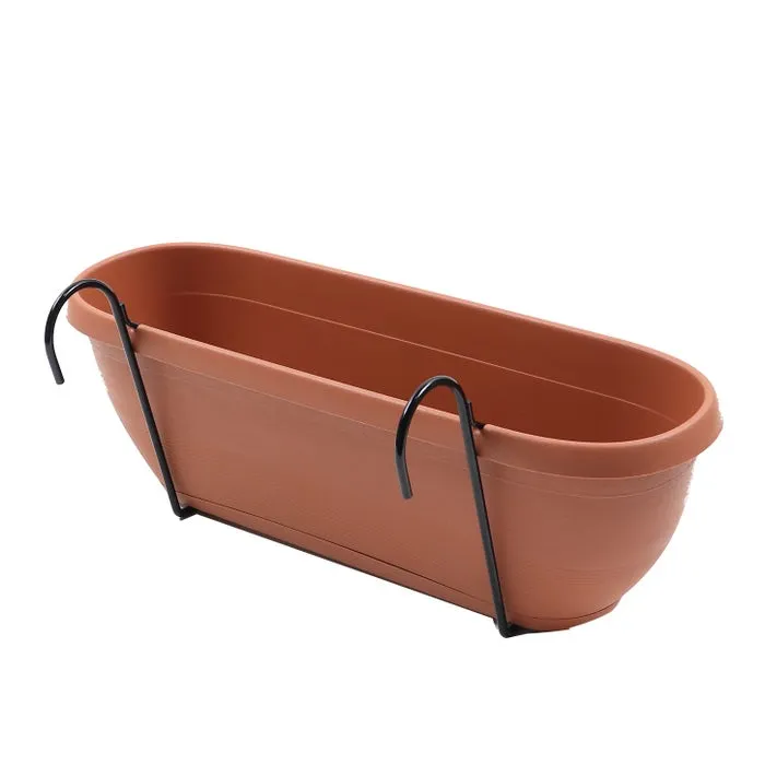 Jardiniera din plastic + kit Balconia, cu suport, pentru balustrada, interior / exterior, ovala, maro, 50 x 16 cm