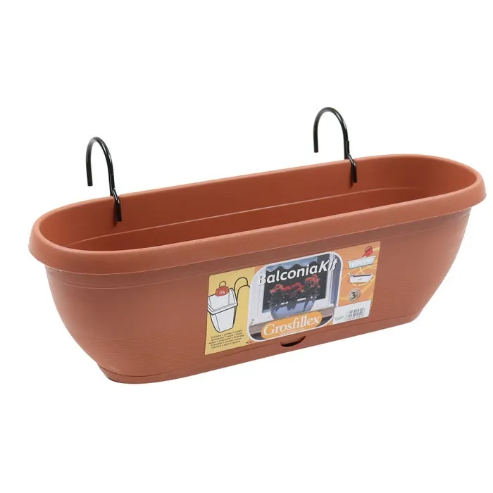 Jardiniera din plastic + kit Balconia, cu suport, pentru balustrada, interior / exterior, ovala, maro, 50 x 16 cm — imaginea 2