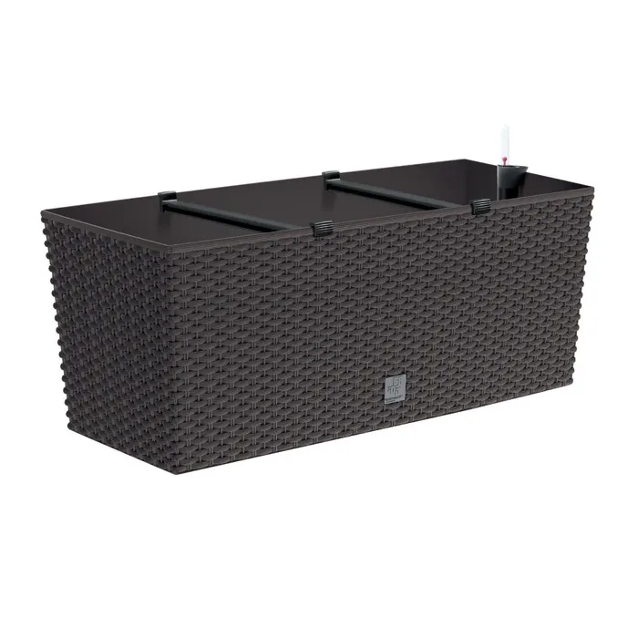 Jardiniera din plastic Rato, cu sistem auto-udare, finisaj ratan sintetic, interior / exterior, dreptunghiulara, 50 x 19 x 18 cm