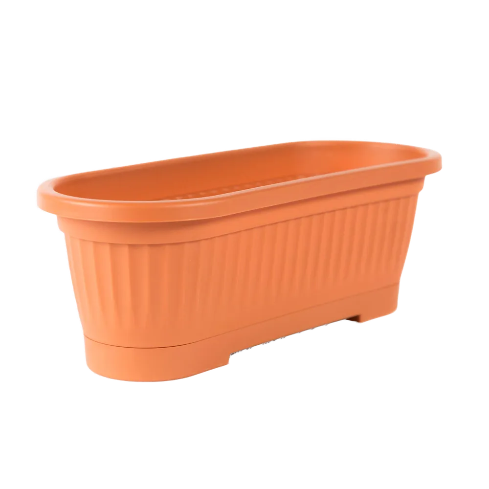 Jardiniera Verbena, cu farfurie, plastic, lungime 30 cm, maro teracota