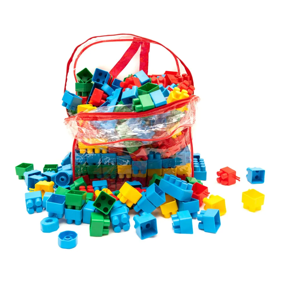 Jucarie Creativa pentru Copii, Rucsac, Cuburi de Constructie, din Plastic, Set 200 de Piese, Multicolor
