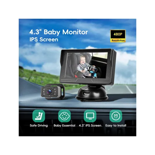 Kit camera auto pentru bebelusi cu monitor 4.3 inch cu fir pentru vizualizare in timp real — imaginea 7