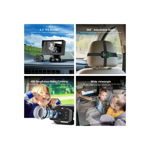Kit camera auto pentru bebelusi cu monitor 4.3 inch cu fir pentru vizualizare in timp real — imaginea 6