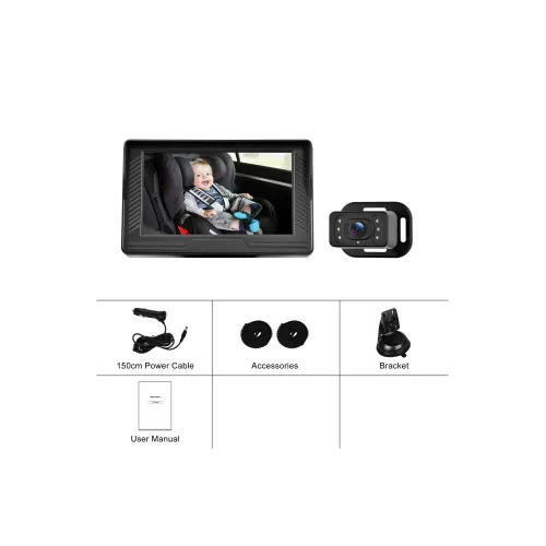 Kit camera auto pentru bebelusi cu monitor 4.3 inch cu fir pentru vizualizare in timp real — imaginea 3