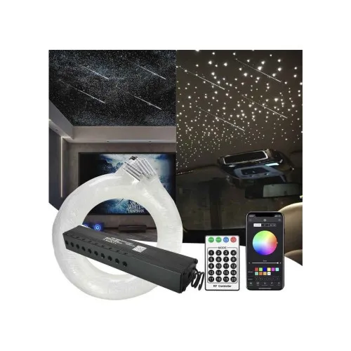Kit fibra optica led rgb+w plafon instelat 700 fire 3m cu efect meteorit si stea cazatoare 12v control wireless — imaginea 2