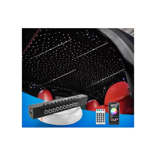 Kit fibra optica led rgb+w plafon instelat 700 fire 3m cu efect meteorit si stea cazatoare 12v control wireless