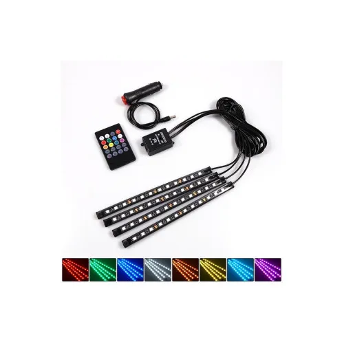 Kit iluminare ambientala auto RGB 4 bare LED 22cm 12V cu telecomanda