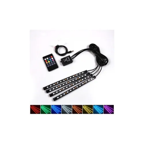 Kit lumini ambientale auto LED RGB 4 benzi 22 cm cu telecomanda si aplicatie Bluetooth — imaginea 2