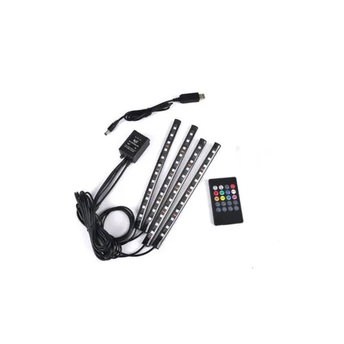 Kit lumini ambientale auto LED RGB 4 benzi 22 cm cu telecomanda si aplicatie Bluetooth — imaginea 3
