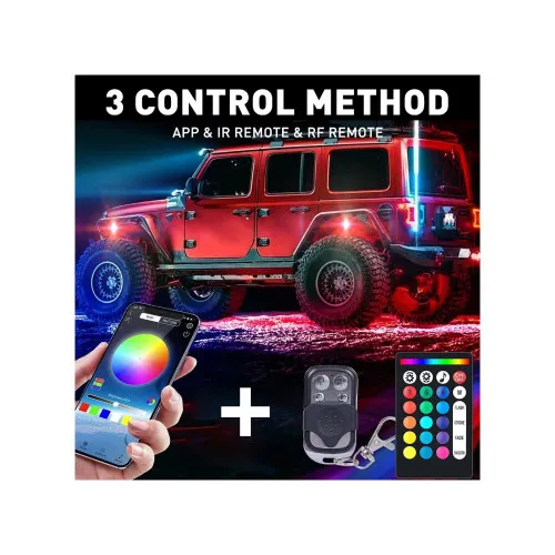 Kit lumini ambientale auto RGB Rock Light 12V 12 module 15 LED cu Bluetooth si telecomenzi — imaginea 2