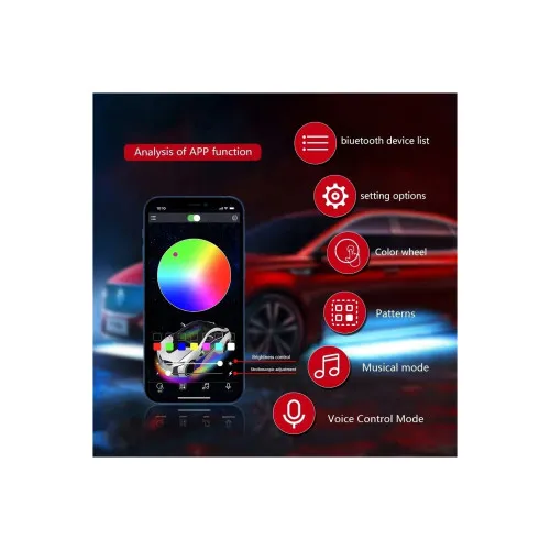 Kit lumini sub masina LED RGB Rock Light 4 module 12V cu aplicatie Bluetooth — imaginea 5