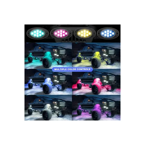 Kit lumini sub masina LED RGB Rock Light 4 module 12V cu aplicatie Bluetooth — imaginea 7