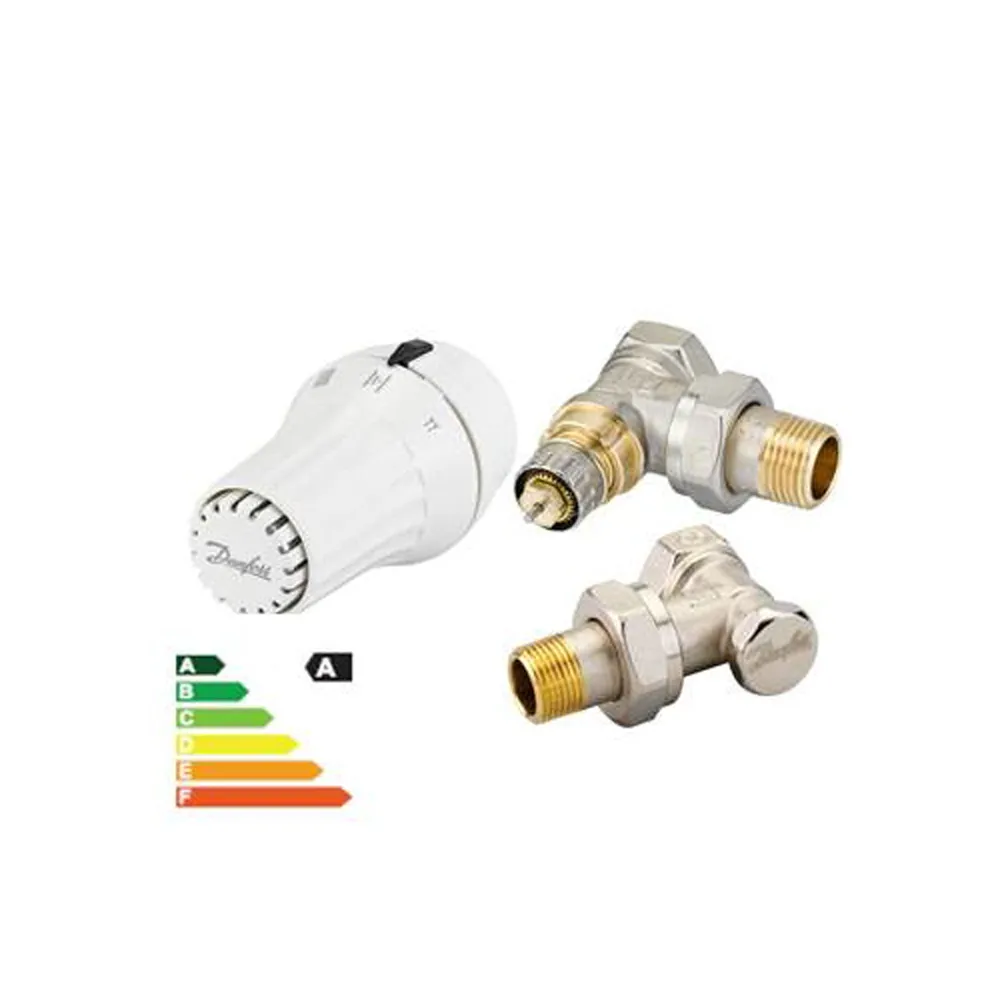 Kit robinet calorifer termostatat + robinet calorifer retur + cap termostat Danfoss, alama, 1/2"