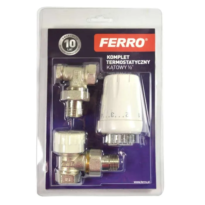 Kit robinet calorifer termostatat + robinet calorifer retur + cap termostat Ferro GT11, alama, 1/2"