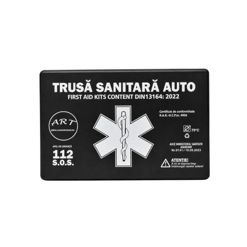 Kit siguranta auto complet trusa cutie neagra ART omologata RAR 2 triunghiuri vesta geanta stingator Runkit — imaginea 3