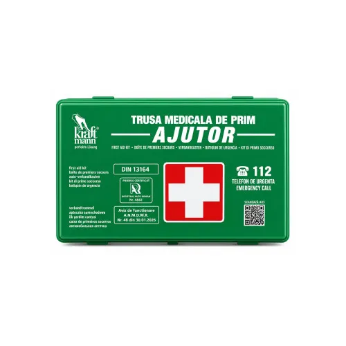 Kit siguranta auto complet trusa cutie verde omologata RAR 2 triunghiuri vesta geanta stingator A58 — imaginea 2