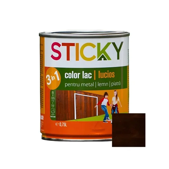 Lac alchidic pentru lemn / metal / piatra, Sticky, nuc, interior / exterior, 0.75 L